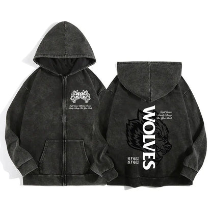 Darc Wolves Sport Zip Up Hoodies for Men Women Cotton Print Gothic Harajuku Jacket Hooded Sweatshirts Casual Manga Pullover