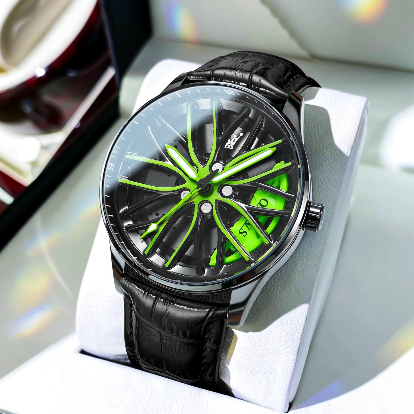 OLEVS High-end Luxury Mens Watch Spinning Wheel Hub Original Quartz Men's Watches Stainless Steel Fashion Elegant Watch for Men