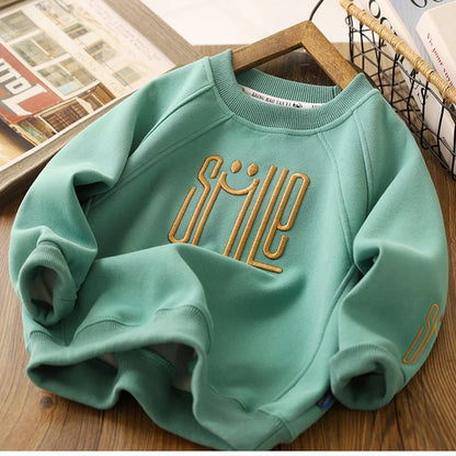 New Big Size Spring Autumn Boys Shirt Fashion Letter Smile Full Sleeve Teenager Boys Sweatshirt 3-12 Years Children Top Clothes