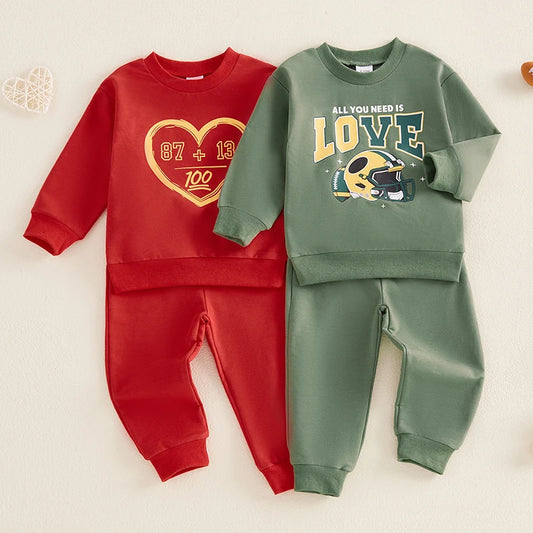 2024-10-07 Lioraitiin Toddler Boys Fall Outfits Letter Football Print Long Sleeve Sweatshirts and Long Pants 2Pcs Clothes Set