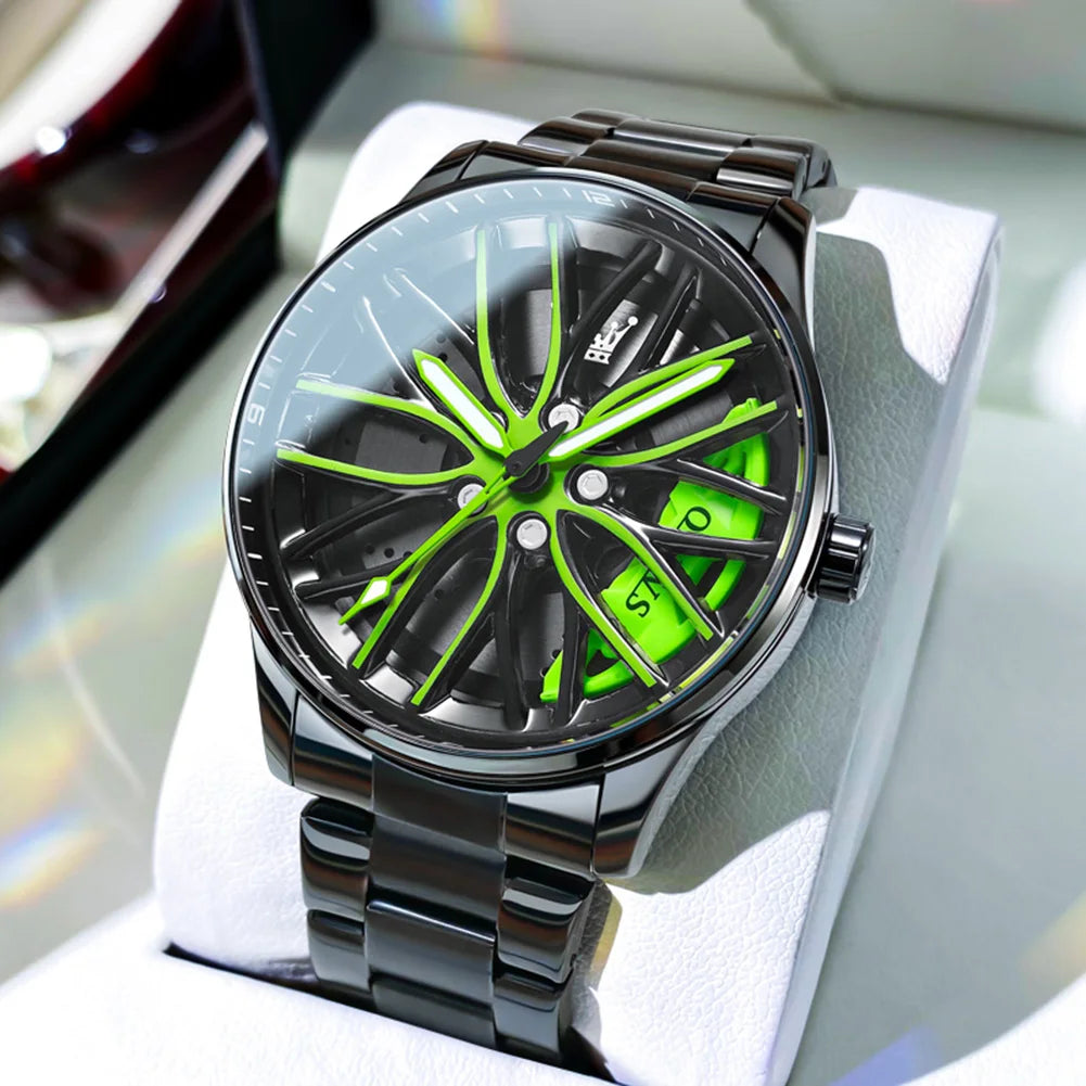 OLEVS High-end Luxury Mens Watch Spinning Wheel Hub Original Quartz Men's Watches Stainless Steel Fashion Elegant Watch for Men