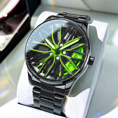 OLEVS High-end Luxury Mens Watch Spinning Wheel Hub Original Quartz Men's Watches Stainless Steel Fashion Elegant Watch for Men