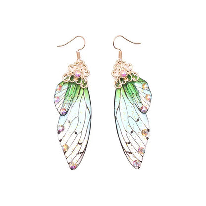 New Handmade Fairy Simulation Wing Earrings Insect Butterfly Wing Drop Earrings Foil Rhinestone Earrings Romantic Bridal Jewelry