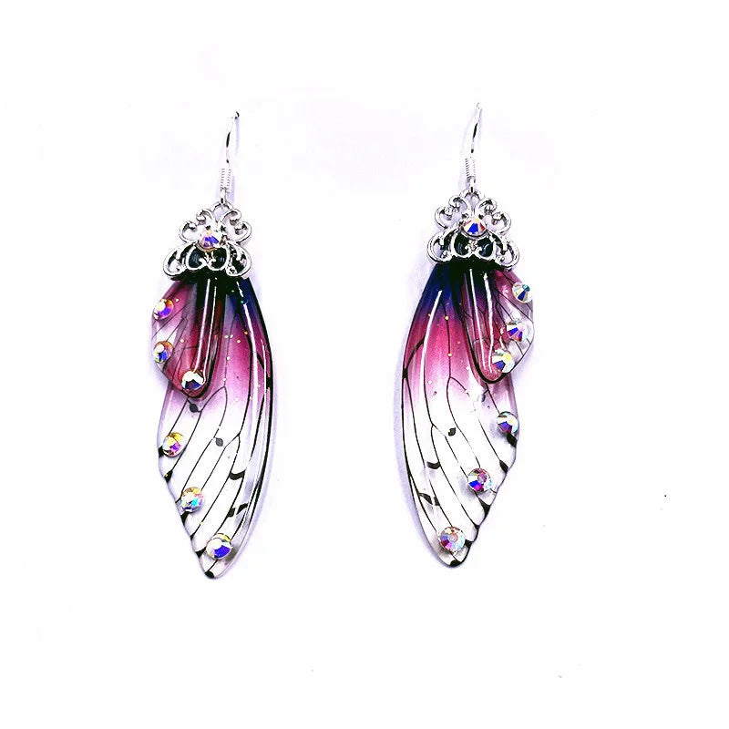 New Handmade Fairy Simulation Wing Earrings Insect Butterfly Wing Drop Earrings Foil Rhinestone Earrings Romantic Bridal Jewelry