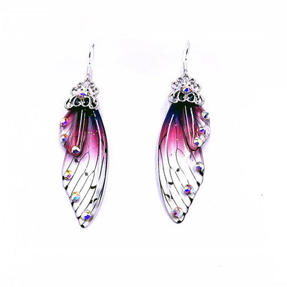 New Handmade Fairy Simulation Wing Earrings Insect Butterfly Wing Drop Earrings Foil Rhinestone Earrings Romantic Bridal Jewelry