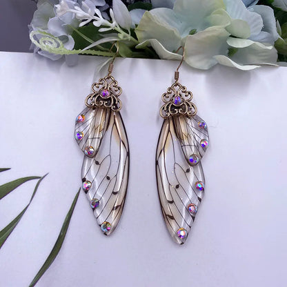 New Handmade Fairy Simulation Wing Earrings Insect Butterfly Wing Drop Earrings Foil Rhinestone Earrings Romantic Bridal Jewelry