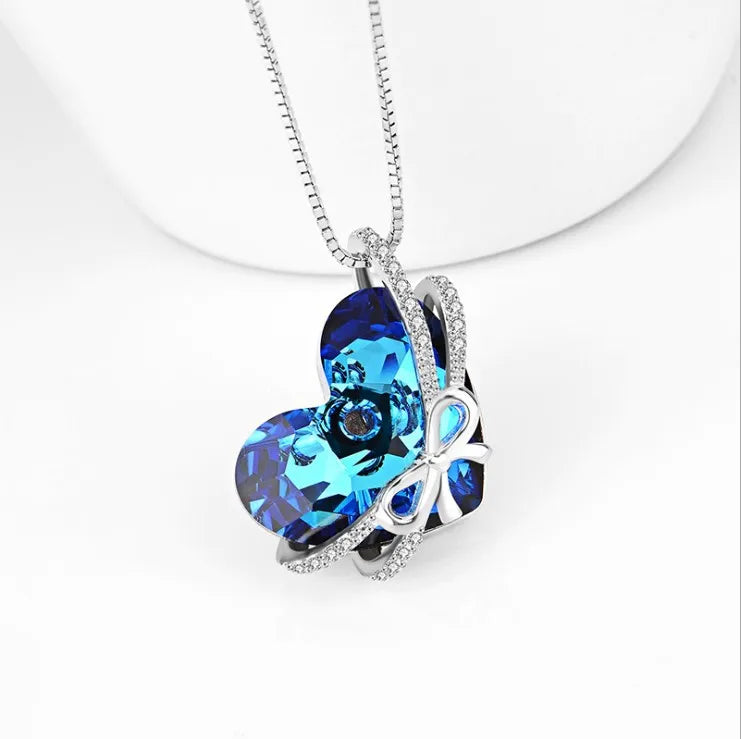 New Everlasting Heart Pendant Necklace For Women Exquisite Jewelry Blue Crystal Forever Love Charm  Valentine's Day Gift