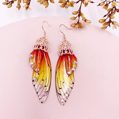 New Handmade Fairy Simulation Wing Earrings Insect Butterfly Wing Drop Earrings Foil Rhinestone Earrings Romantic Bridal Jewelry