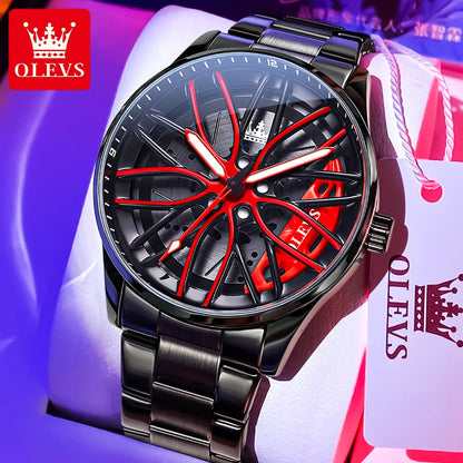 OLEVS Men Watches Waterproof Rotary Sport Car Rim Man Luxury Watch High Quality Fashion Stainless Steel Quartz Men's Watches