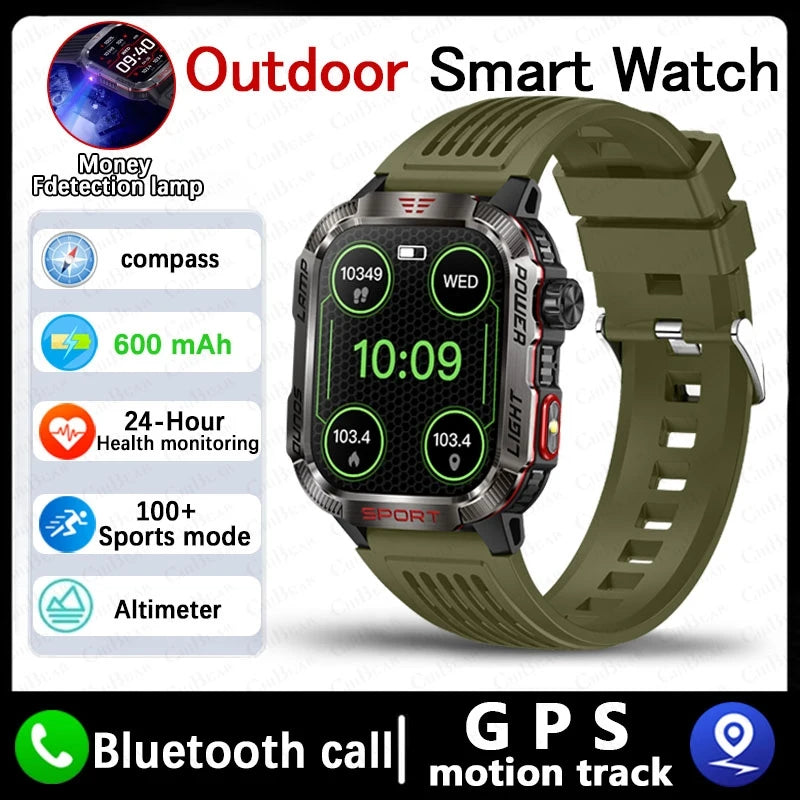 New For Huawei Xiaomi Military GPS Smart Watch Men Flashlight Compass Waterproof Outdoor Sport Tracker Bluetooth Call Smartwatch