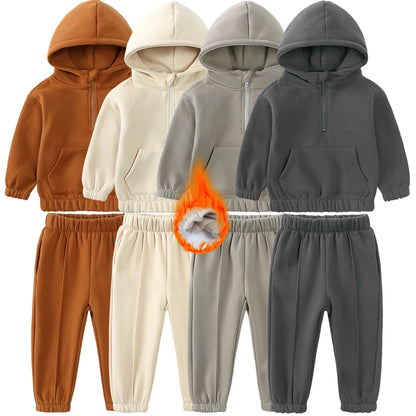 Hot Sale Winter Warm Fleece Toddler Baby Boys Clothing Set Tracksuit Hoodies Zipper Sweatshirts+Pants Clothes Kids Suit 2 Pcs