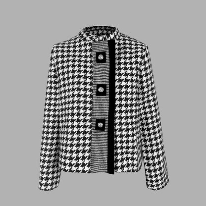 Modigirl Women's Houndstooth Outerwears & Jacket Stand Collar Long Sleeves Autumn Winter Fall Clothes 2024 Women Classics Coat