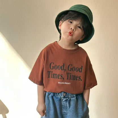 2024 Summer Fashion Loose Girl Children Letter Print T-shirt Boy Baby Cotton Short Sleeve Tees Kid Casual Tops Toddler Clothes