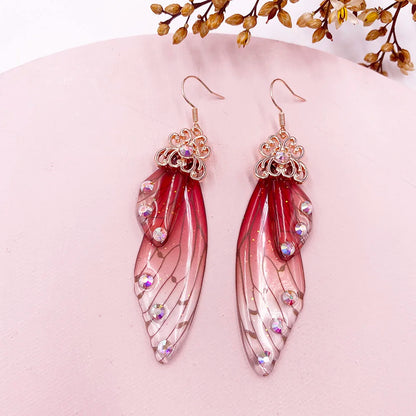 New Handmade Fairy Simulation Wing Earrings Insect Butterfly Wing Drop Earrings Foil Rhinestone Earrings Romantic Bridal Jewelry