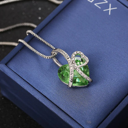 New Everlasting Heart Pendant Necklace For Women Exquisite Jewelry Blue Crystal Forever Love Charm  Valentine's Day Gift