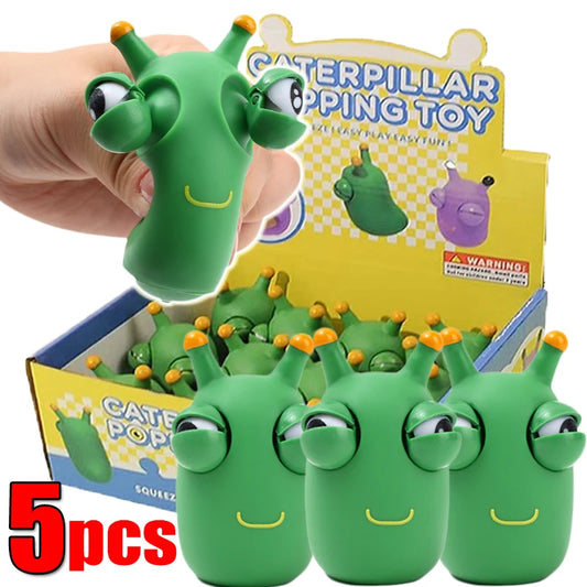 5/1Pcs Green Worm Squeeze Pinch Toy Novelty Eye Popping Squeeze Toys 3D Big Eyeball Bouncing Toy For Kids Adult Stress Relief