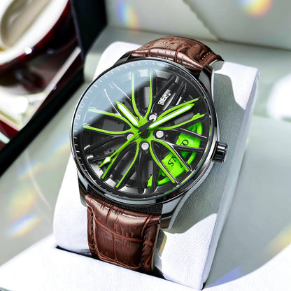 OLEVS High-end Luxury Mens Watch Spinning Wheel Hub Original Quartz Men's Watches Stainless Steel Fashion Elegant Watch for Men