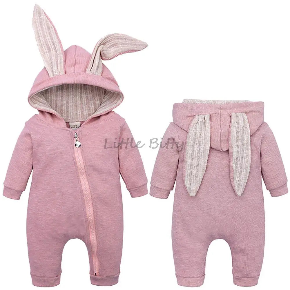 Spring Autumn Newborn Baby Boys Rabbit Cartoon Hooded Rompers Infant Jumpsuits Easter Bunny Baby Romper Zipper Newborn Clothes