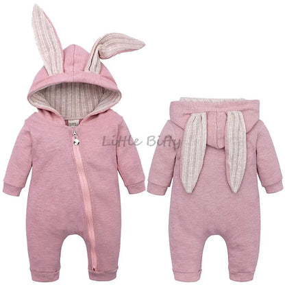 Spring Autumn Newborn Baby Boys Rabbit Cartoon Hooded Rompers Infant Jumpsuits Easter Bunny Baby Romper Zipper Newborn Clothes