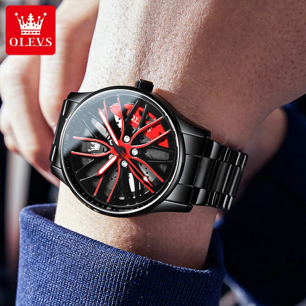 OLEVS Men Watches Waterproof Rotary Sport Car Rim Man Luxury Watch High Quality Fashion Stainless Steel Quartz Men's Watches