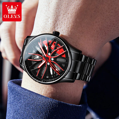 OLEVS Men Watches Waterproof Rotary Sport Car Rim Man Luxury Watch High Quality Fashion Stainless Steel Quartz Men's Watches