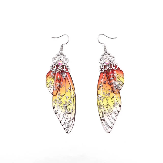 New Handmade Fairy Simulation Wing Earrings Insect Butterfly Wing Drop Earrings Foil Rhinestone Earrings Romantic Bridal Jewelry