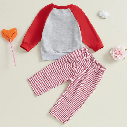 Toddler Boy Valentine s Day Outfit with Heart Embroidery Long Sleeve Shirt and Denim Print Pants 2 Piece Set for Baby