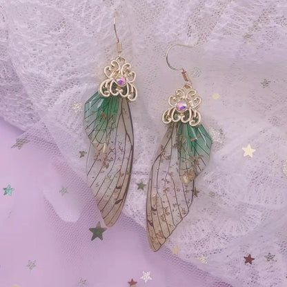 New Handmade Fairy Simulation Wing Earrings Insect Butterfly Wing Drop Earrings Foil Rhinestone Earrings Romantic Bridal Jewelry