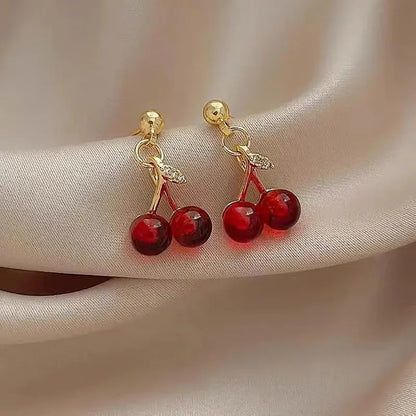 Small Fresh Sweet Red Cherry Earrings Cherries Pendant Earrings for Women Fruit Earrings Stainless Steel Earring Charm Jewelry