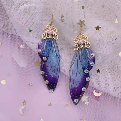 New Handmade Fairy Simulation Wing Earrings Insect Butterfly Wing Drop Earrings Foil Rhinestone Earrings Romantic Bridal Jewelry