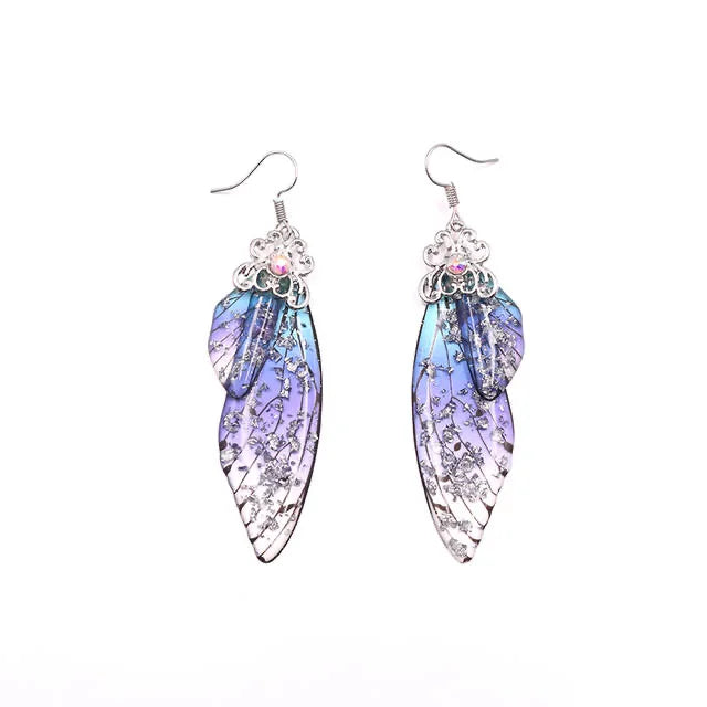 New Handmade Fairy Simulation Wing Earrings Insect Butterfly Wing Drop Earrings Foil Rhinestone Earrings Romantic Bridal Jewelry