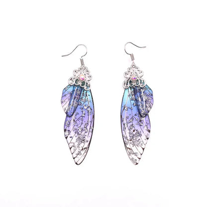 New Handmade Fairy Simulation Wing Earrings Insect Butterfly Wing Drop Earrings Foil Rhinestone Earrings Romantic Bridal Jewelry