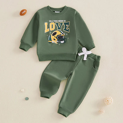 2024-10-07 Lioraitiin Toddler Boys Fall Outfits Letter Football Print Long Sleeve Sweatshirts and Long Pants 2Pcs Clothes Set