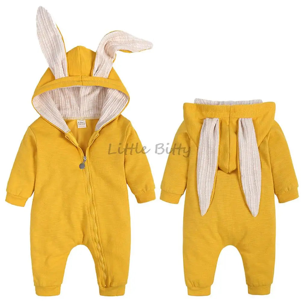 Spring Autumn Newborn Baby Boys Rabbit Cartoon Hooded Rompers Infant Jumpsuits Easter Bunny Baby Romper Zipper Newborn Clothes