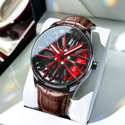 OLEVS High-end Luxury Mens Watch Spinning Wheel Hub Original Quartz Men's Watches Stainless Steel Fashion Elegant Watch for Men