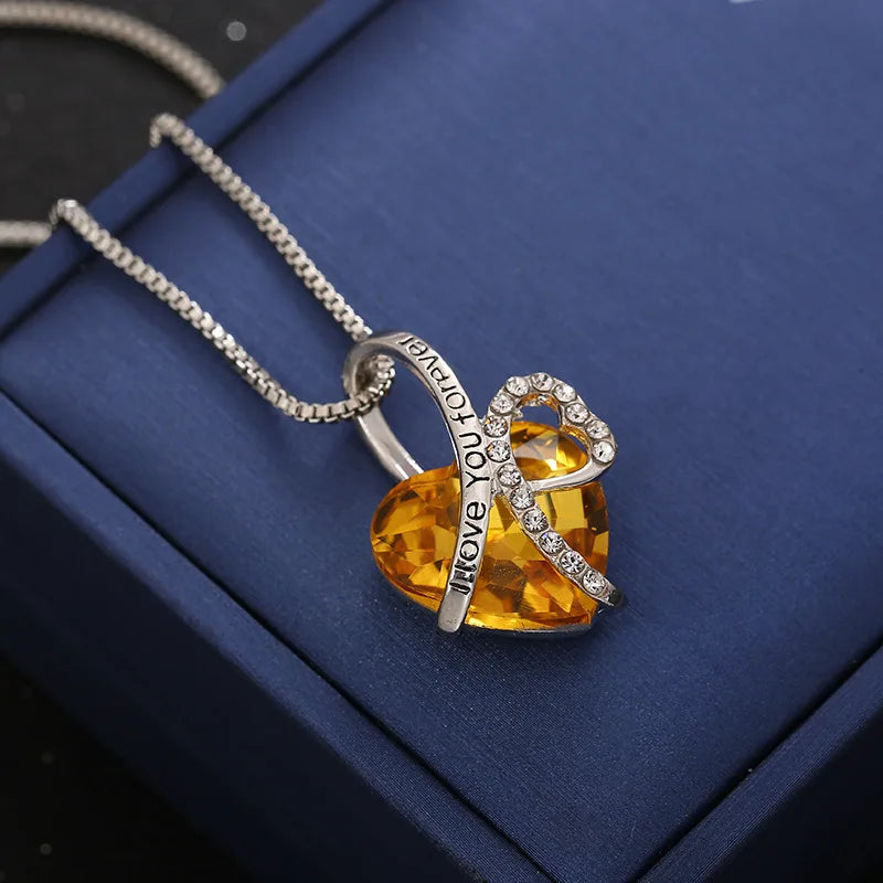 New Everlasting Heart Pendant Necklace For Women Exquisite Jewelry Blue Crystal Forever Love Charm  Valentine's Day Gift