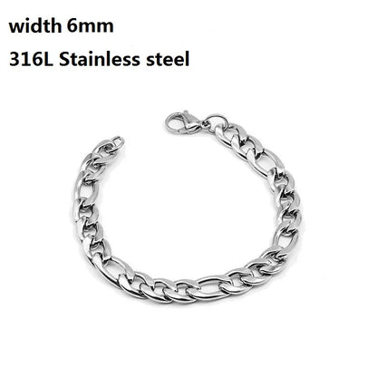 316L Stainless Steel Cuban Chain Bracelet for Men Women Figaro  Vintage Metal Viking Kpop Pulseras Emo Cute Luxury Jewelry Gift