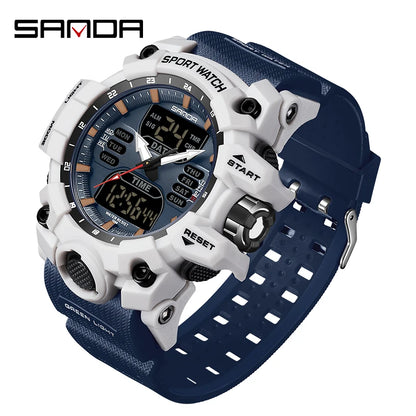 SANDA Luxury G Style Men's Electronic Watch Outdoor Sports LED Analog Digital Chronograph Military Dual Display 50M Waterproof