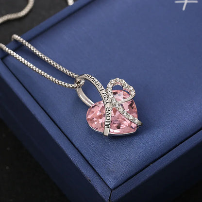 New Everlasting Heart Pendant Necklace For Women Exquisite Jewelry Blue Crystal Forever Love Charm  Valentine's Day Gift