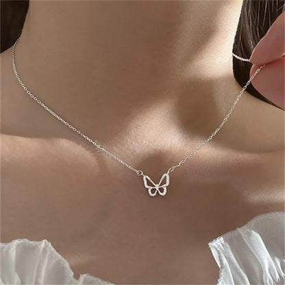 New Shiny Butterfly Necklace Ladies Exquisite Double Layer Clavicle Chain Necklace Jewelry for Ladies Gift