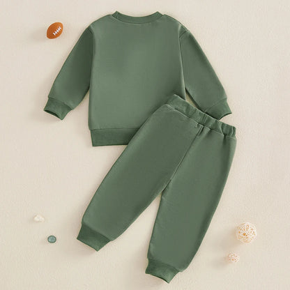 2024-10-07 Lioraitiin Toddler Boys Fall Outfits Letter Football Print Long Sleeve Sweatshirts and Long Pants 2Pcs Clothes Set