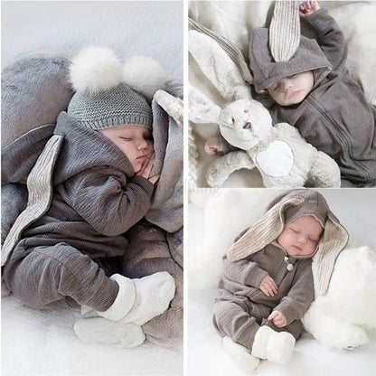 Spring Autumn Newborn Baby Boys Rabbit Cartoon Hooded Rompers Infant Jumpsuits Easter Bunny Baby Romper Zipper Newborn Clothes