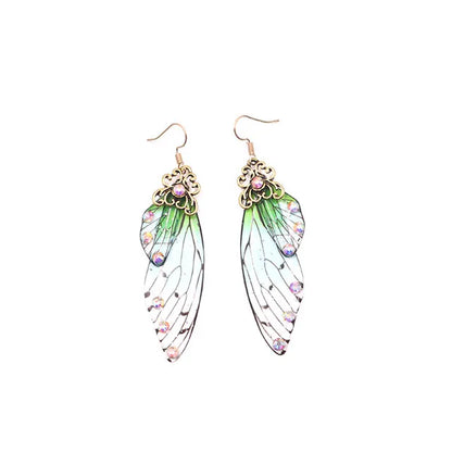 New Handmade Fairy Simulation Wing Earrings Insect Butterfly Wing Drop Earrings Foil Rhinestone Earrings Romantic Bridal Jewelry