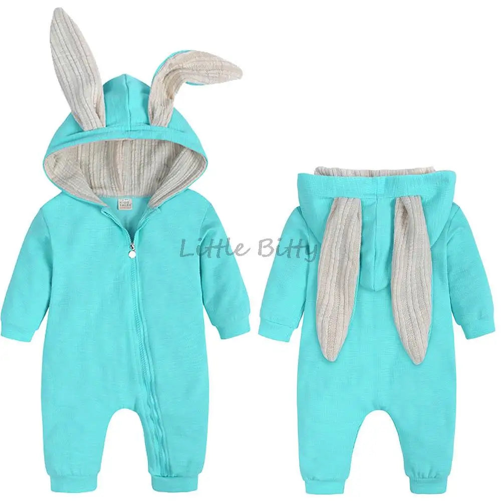 Spring Autumn Newborn Baby Boys Rabbit Cartoon Hooded Rompers Infant Jumpsuits Easter Bunny Baby Romper Zipper Newborn Clothes