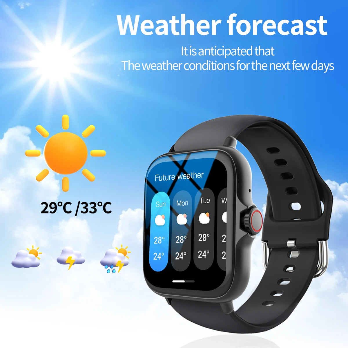 Smart watch with full touch screen, call, message reminder, music control and other functions, compatible with iPhone/android mo