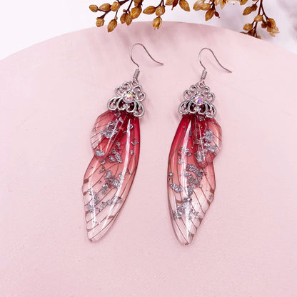 New Handmade Fairy Simulation Wing Earrings Insect Butterfly Wing Drop Earrings Foil Rhinestone Earrings Romantic Bridal Jewelry