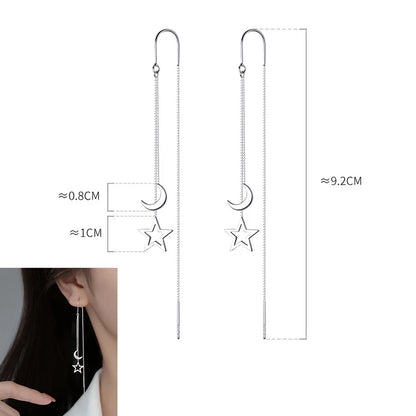 Ventfille 925 Sterling Silver Star Earring for Women Girl Simple Tassels Chain Fashion Office Jewelry Gift Dropshipping