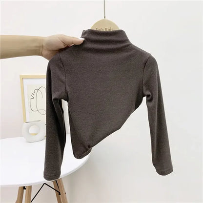 Autumn Winter Baby Boy Girl Baby Solid Long Sleeve Bottoming Shirt Children Turtleneck Casual Tshirt Kid Striped Top Clothes