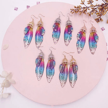 New Handmade Fairy Simulation Wing Earrings Insect Butterfly Wing Drop Earrings Foil Rhinestone Earrings Romantic Bridal Jewelry