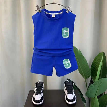 Kids Boys Summer Vest Set New Fashionable Baby Net Red Clothes Boys and Children's Fashion Two Piece Set Kids Outfits